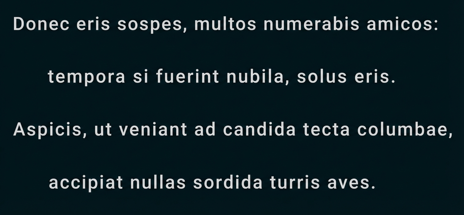 Zentrierter lateinischer Text in eleganter Serifenschrift auf weißem Hintergrund.